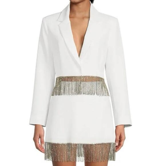 Gianni Bini Anya Rhinestone Fringe Jacket Skort Set 12 White Festival Concert - Picture 1 of 16